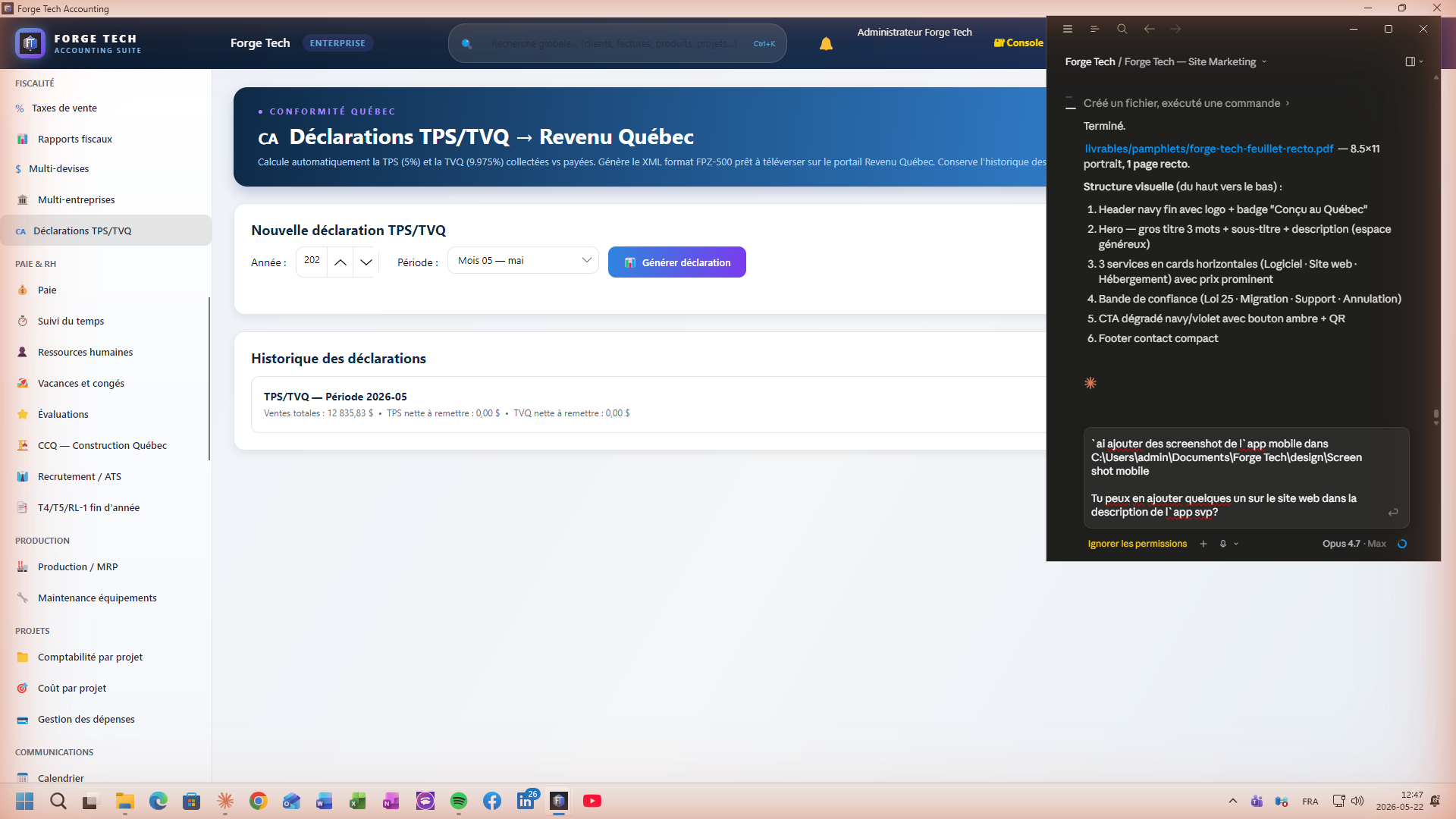 Déclarations TPS et TVQ