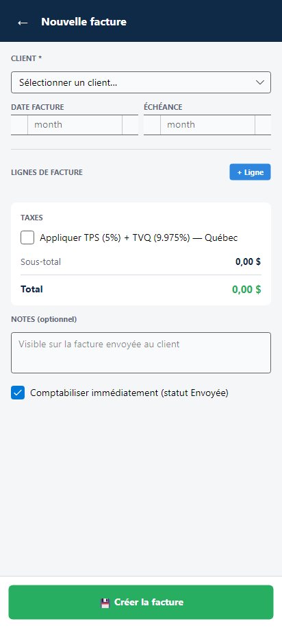 Création de facture mobile